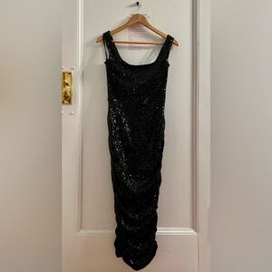 Club L London Black Sequin Ruched Midi Dress